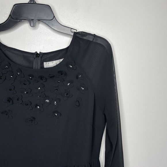 HALLHUBER DONNA Dress Womens 6 Sheer Overlay Floral-Applique Sequin A-Line EU:36 - Picture 2 of 9